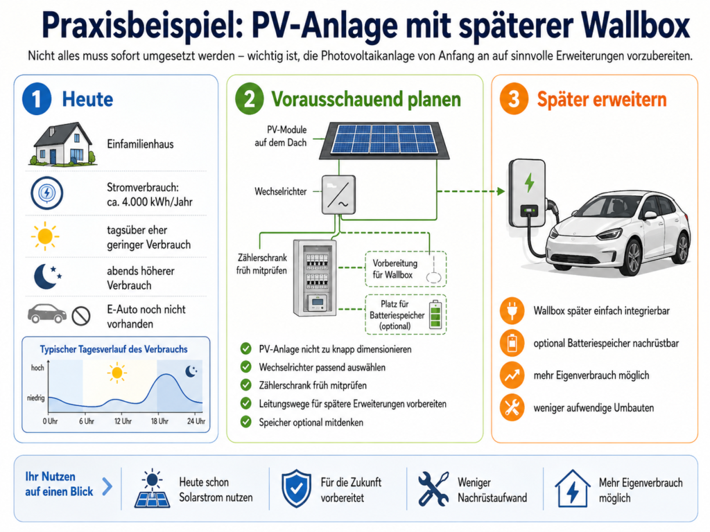 ein Erklärbild in dem ein Beispiel gegeben wird, dass das Vorausplanen von zukünftigen Erweiterungen wichtig sein kann.